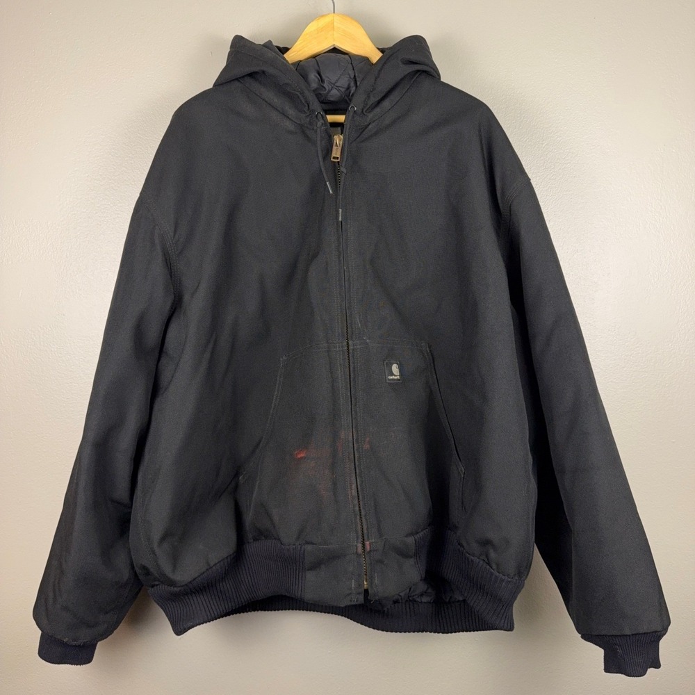 Carhartt J133 Black Extreme Active Jacket Quilt Lined Hooded Work Coat 2XL Reg